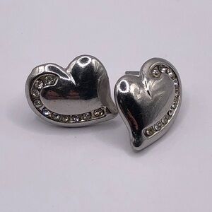 Rhinestone Heart Silver Tone Earrings